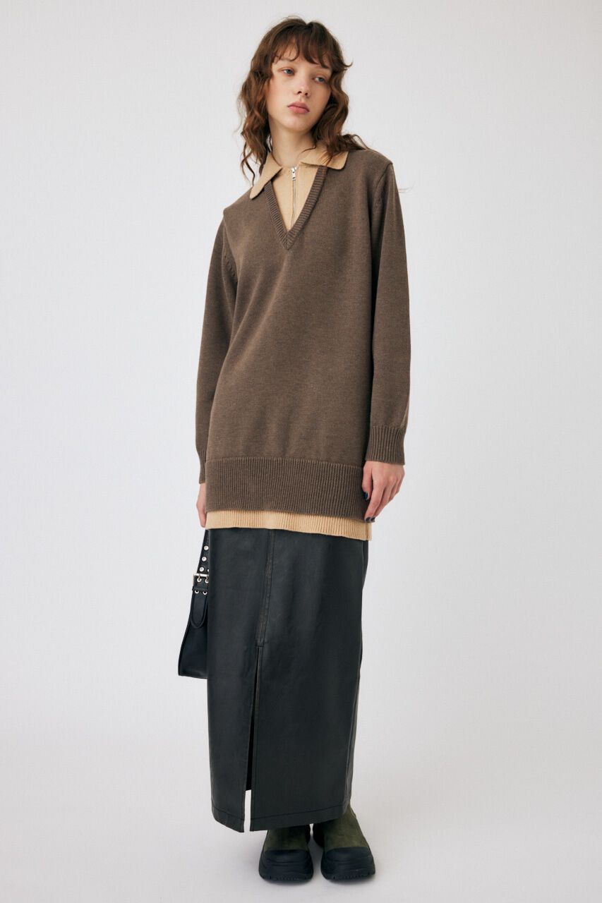 MOUSSY「LAYERED HALF ZIP ミニドレス」|ワンピース|BRN