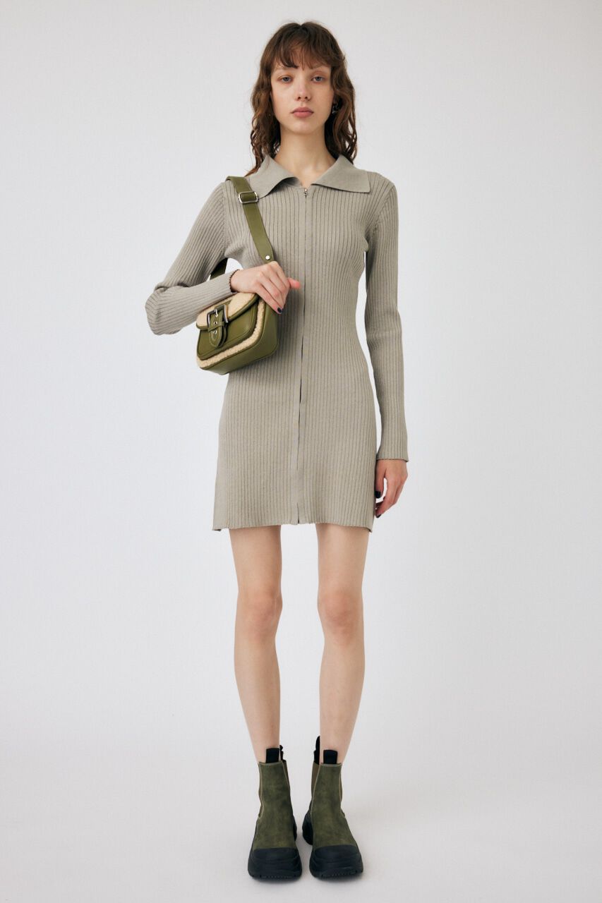 MOUSSY「ZIP UP LS MINI ドレス」|ワンピース|GRY