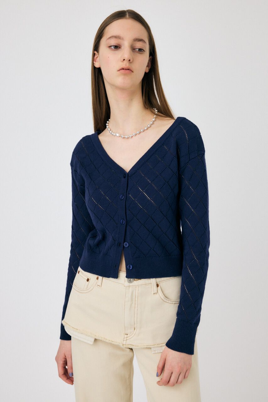 MOUSSY「EYELET ニットカーディガン」|ニット・セーター|D/NVY3