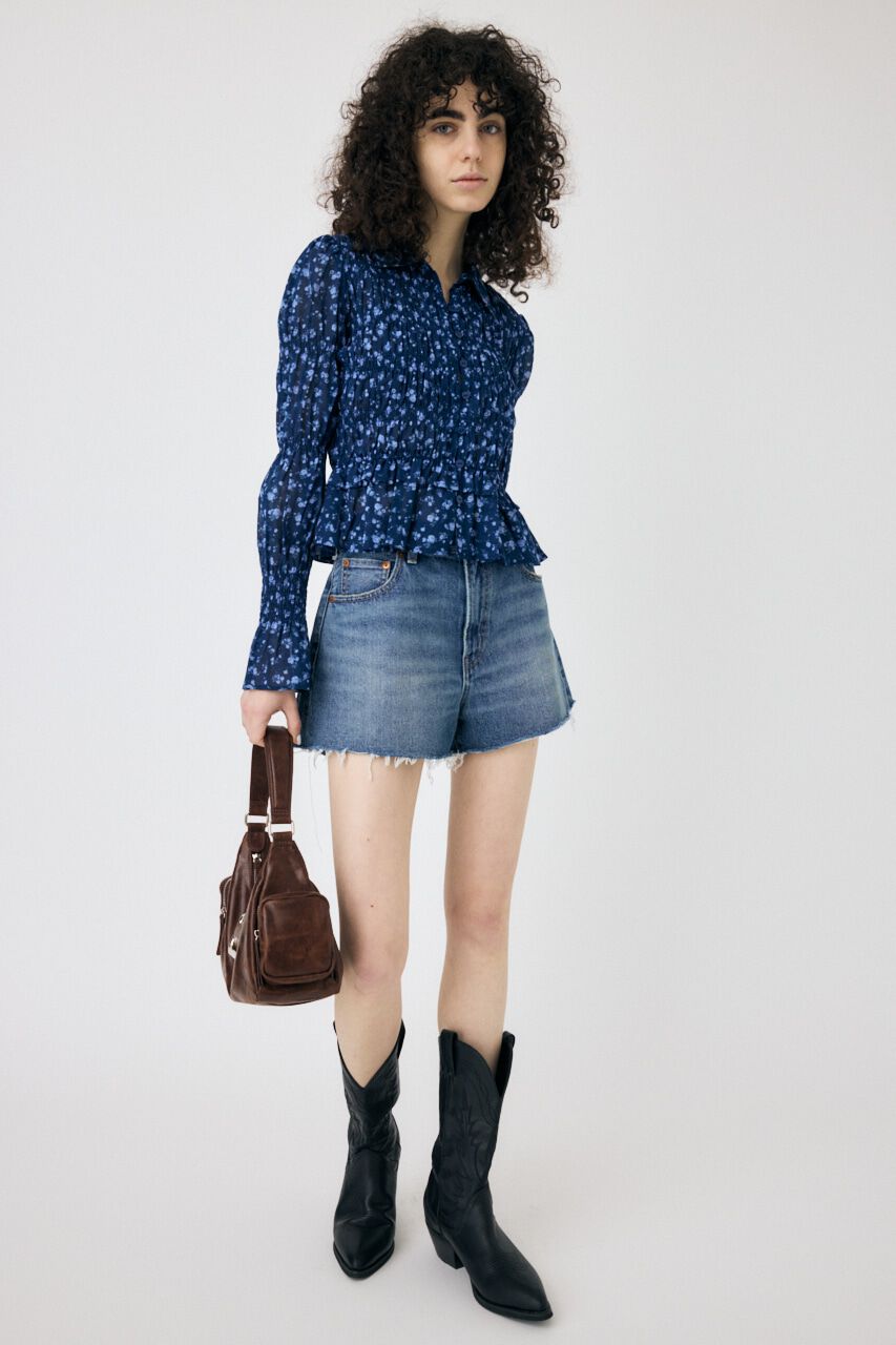 MOUSSY「SHIRRING FLORAL フィットシャツ」|シャツ・ブラウス|