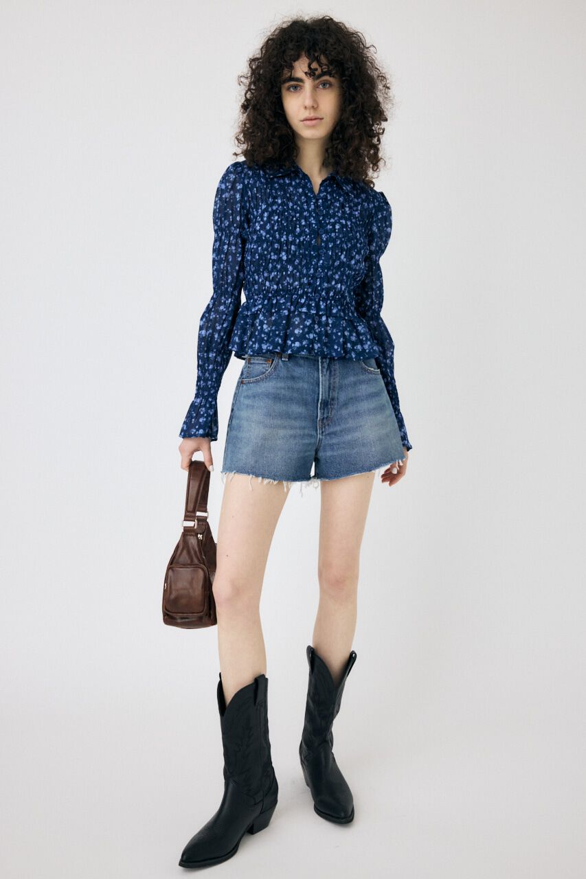 MOUSSY「SHIRRING FLORAL フィットシャツ」|シャツ・ブラウス|