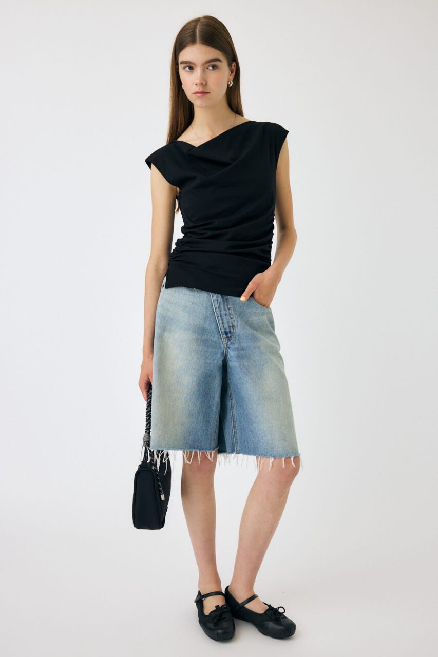 MOUSSY「CROSS WAIST ハーフパンツ」|デニム|