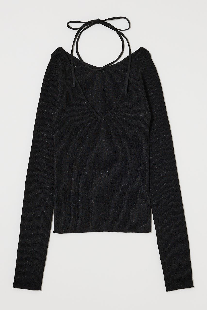 MOUSSY「GLITTER TIE KNIT トップス」|ニット・セーター|BLK