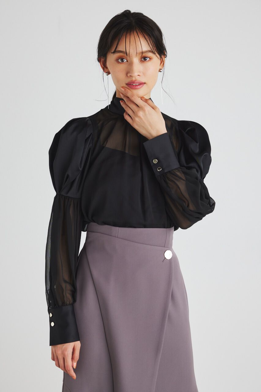 rienda「マテリアルMIXボウタイBLS」|シャツ・ブラウス|BLK