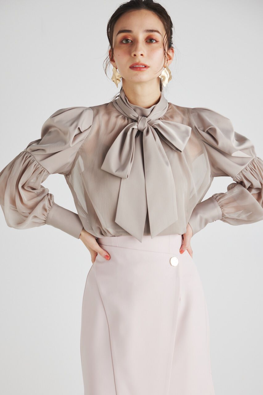 rienda「マテリアルMIXボウタイBLS」|シャツ・ブラウス|BEG