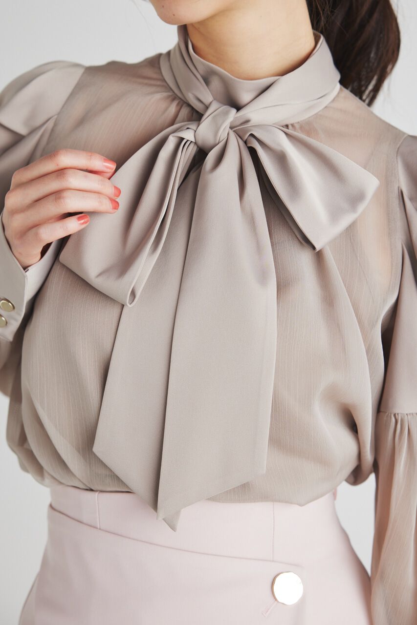 rienda「マテリアルMIXボウタイBLS」|シャツ・ブラウス|