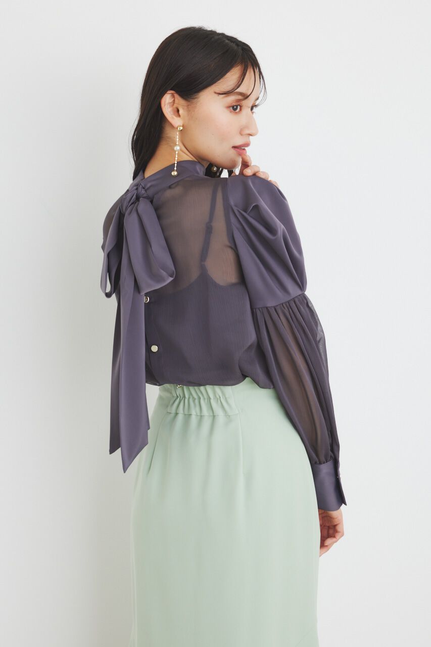 rienda「マテリアルMIXボウタイBLS」|シャツ・ブラウス|