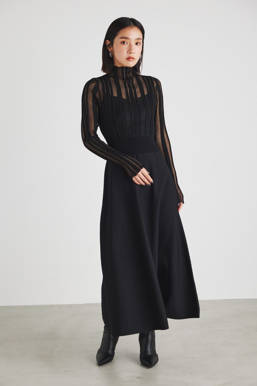 rienda「ランダムシアーRIBフレアKnit OP」|ワンピース|