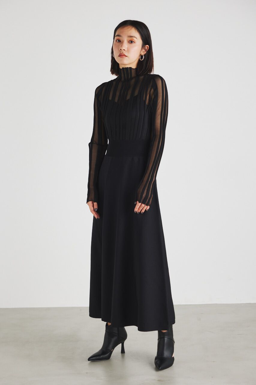 rienda「ランダムシアーRIBフレアKnit OP」|ワンピース|