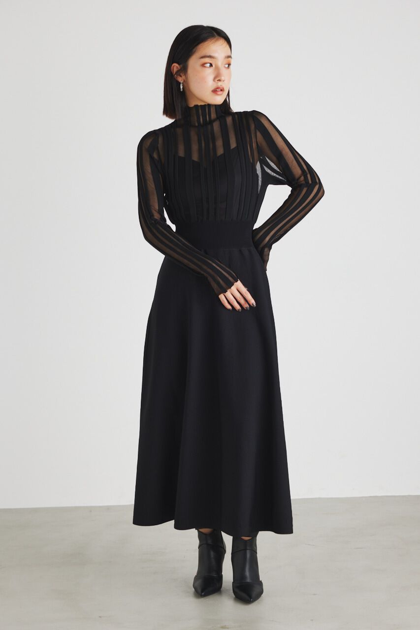 rienda「ランダムシアーRIBフレアKnit OP」|ワンピース|