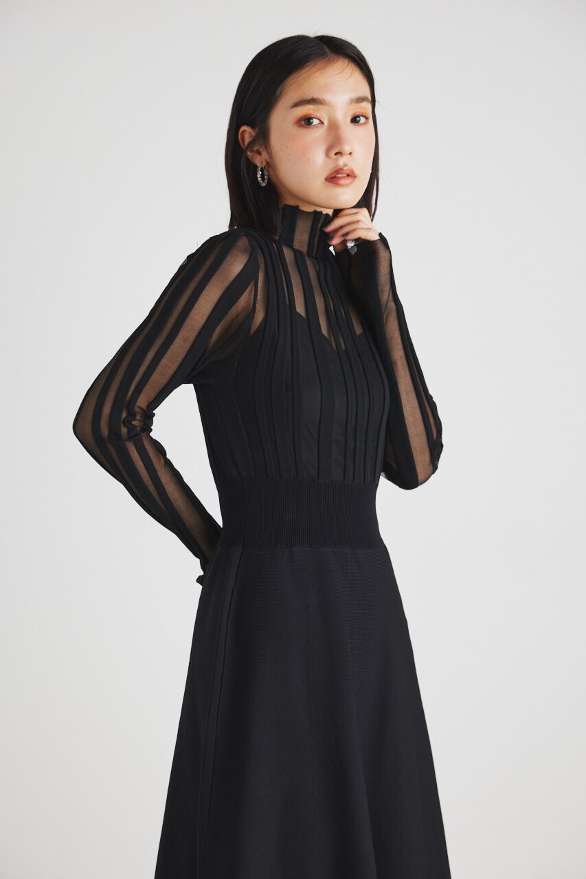 rienda「ランダムシアーRIBフレアKnit OP」|ワンピース|