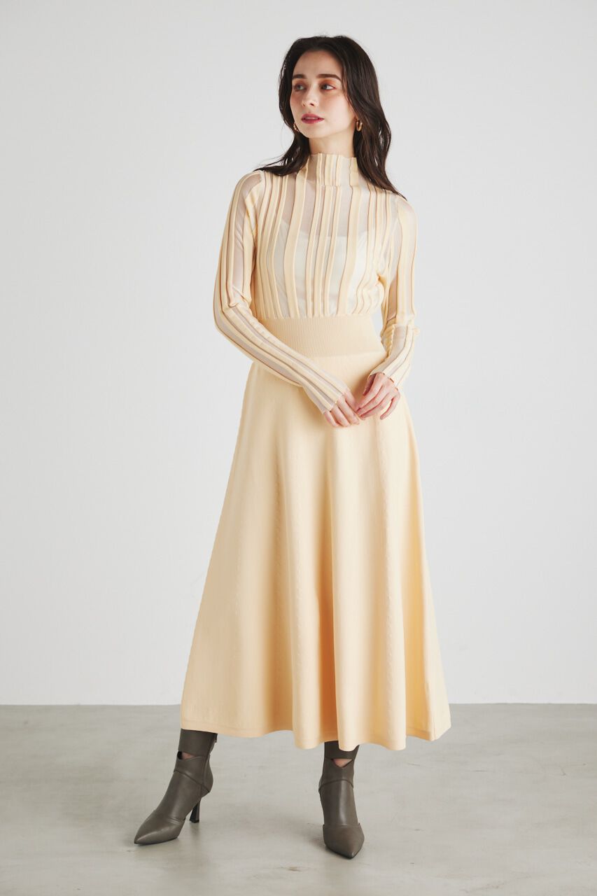 rienda「ランダムシアーRIBフレアKnit OP」|ワンピース|L/YEL1