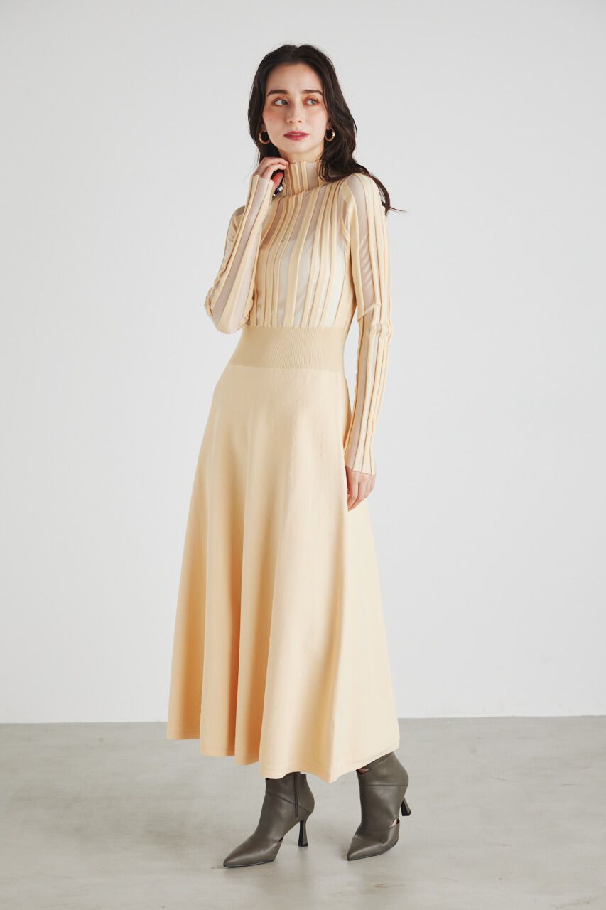 rienda「ランダムシアーRIBフレアKnit OP」|ワンピース|