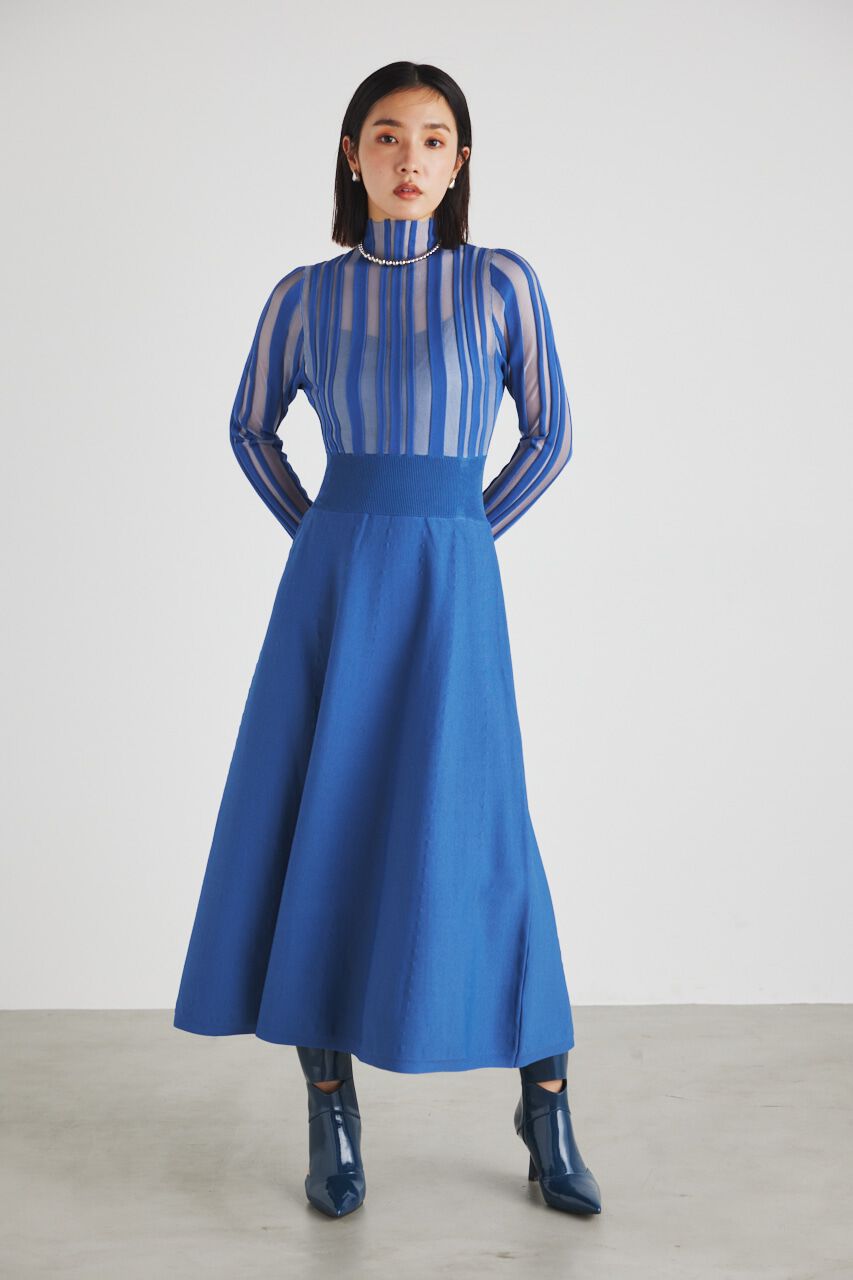 rienda「ランダムシアーRIBフレアKnit OP」|ワンピース|BLU