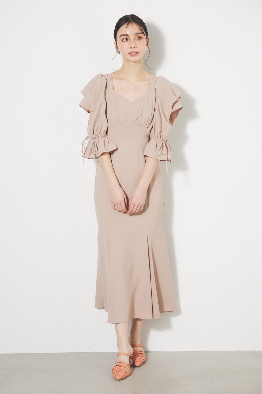 rienda「ショルダーダブルフリルマーメイドOP」|ワンピース|BEG