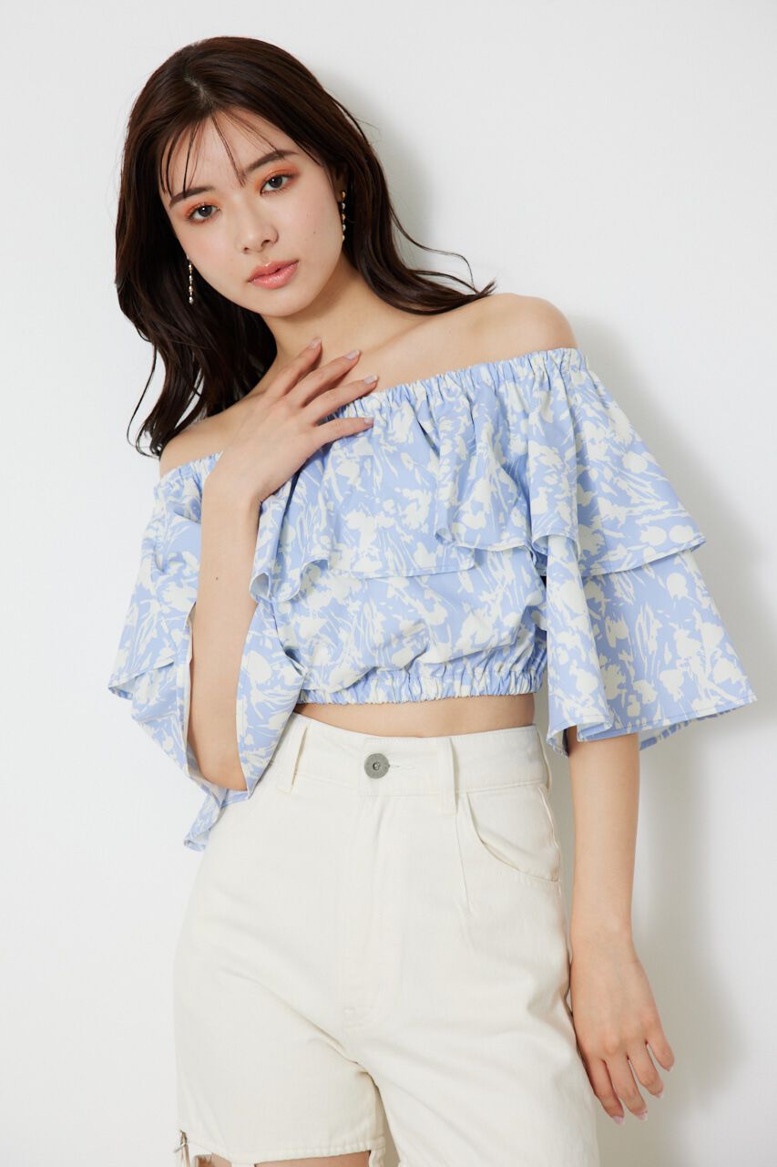 rienda「オフショルダークロップドTOP」|シャツ・ブラウス|柄PUR5