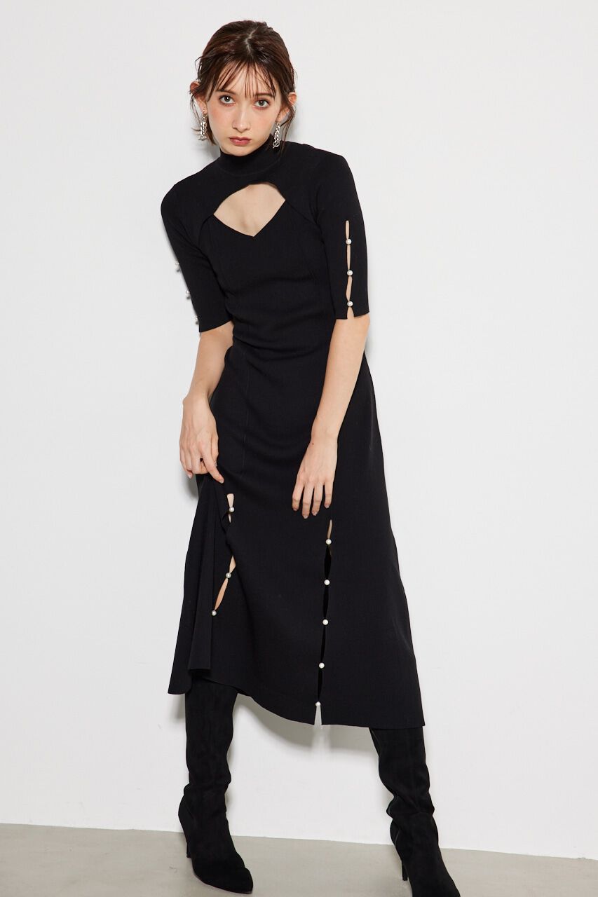 rienda「スリットボタンフレアKnit OP」|ワンピース|