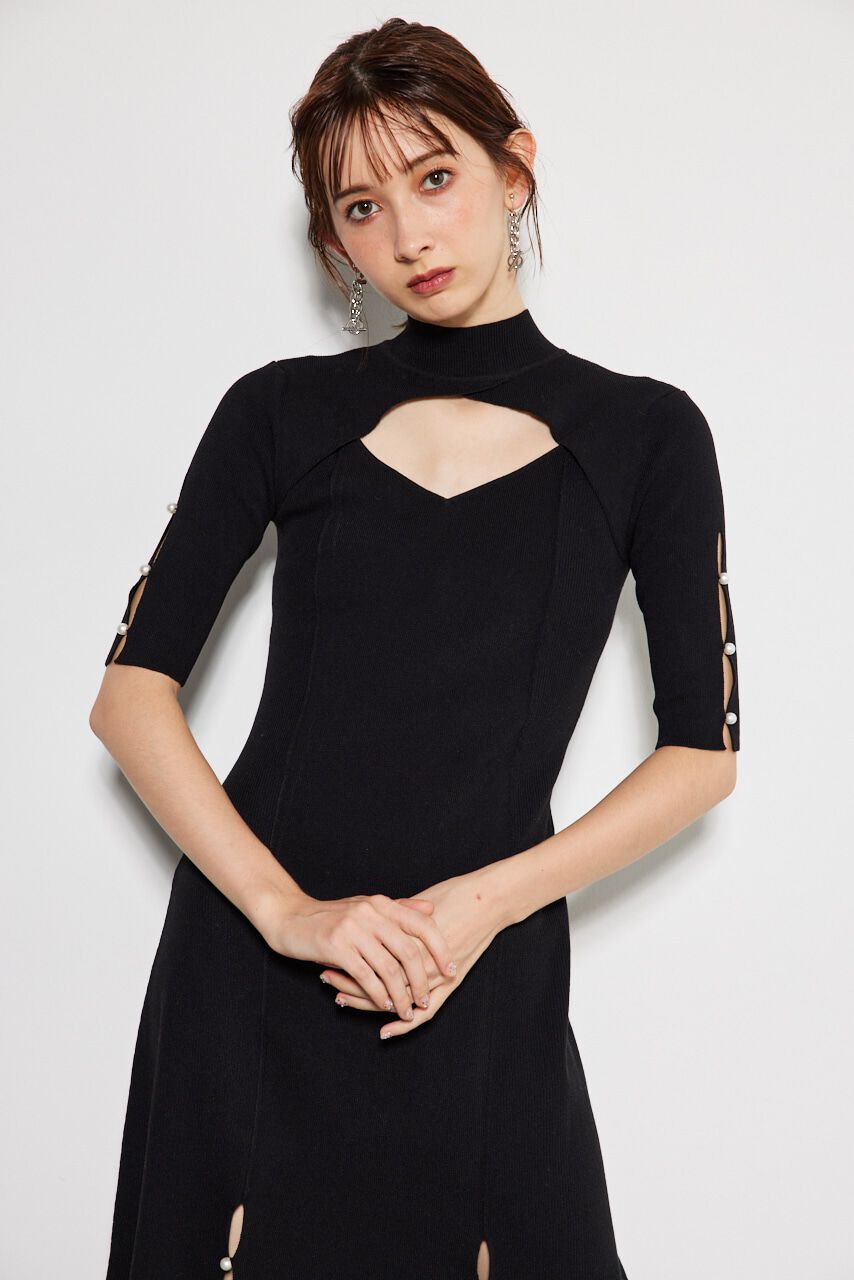 rienda「スリットボタンフレアKnit OP」|ワンピース|