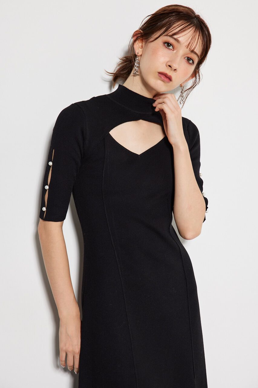 rienda「スリットボタンフレアKnit OP」|ワンピース|