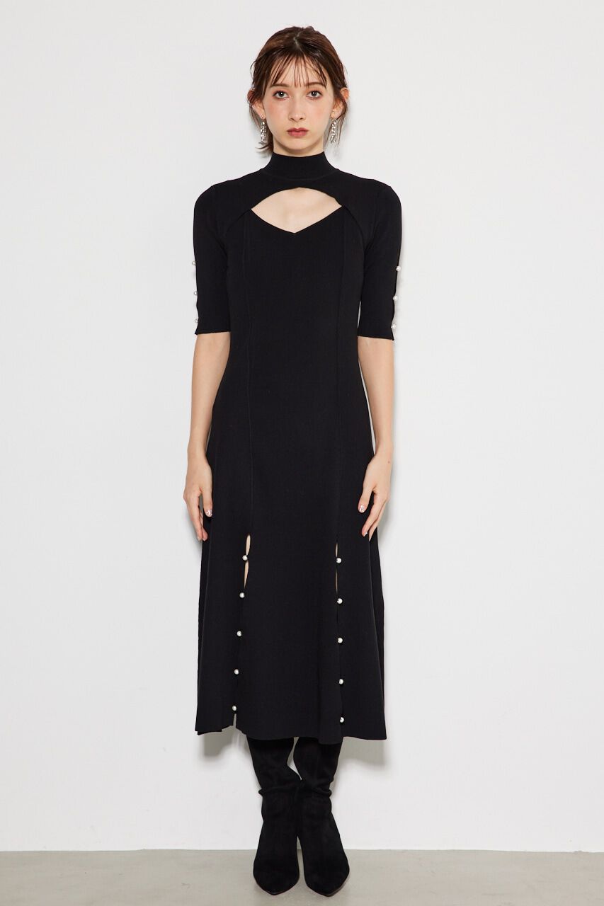 rienda「スリットボタンフレアKnit OP」|ワンピース|