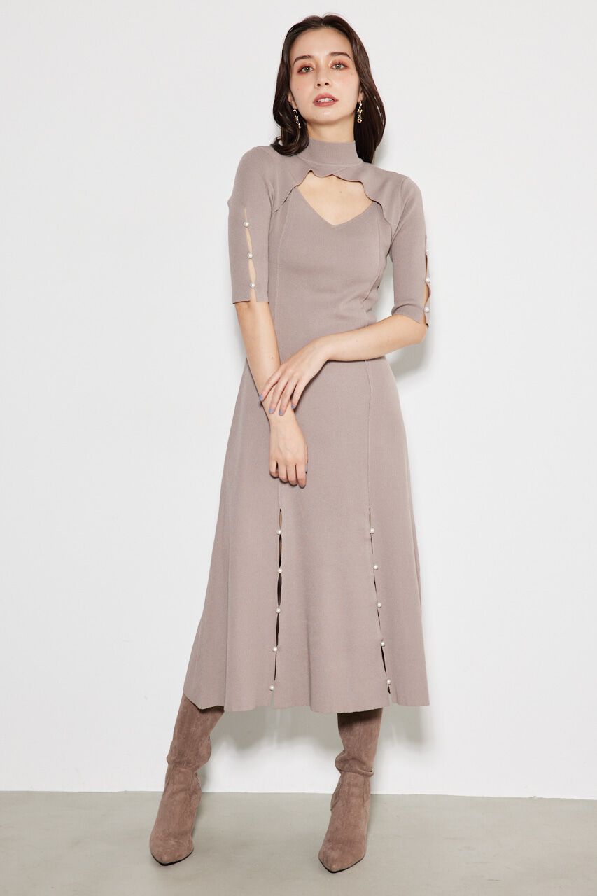 rienda「スリットボタンフレアKnit OP」|ワンピース|BEG