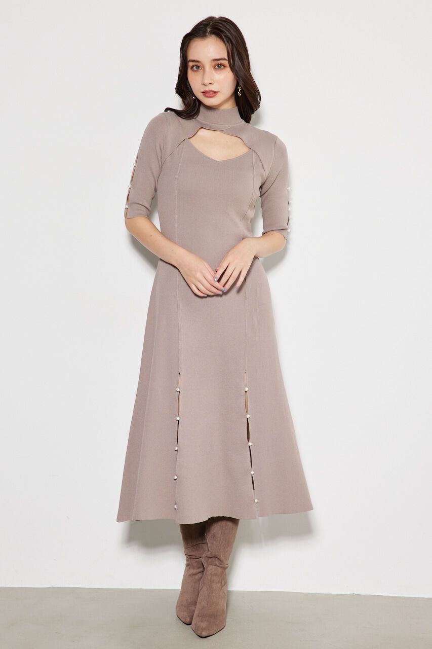 rienda「スリットボタンフレアKnit OP」|ワンピース|