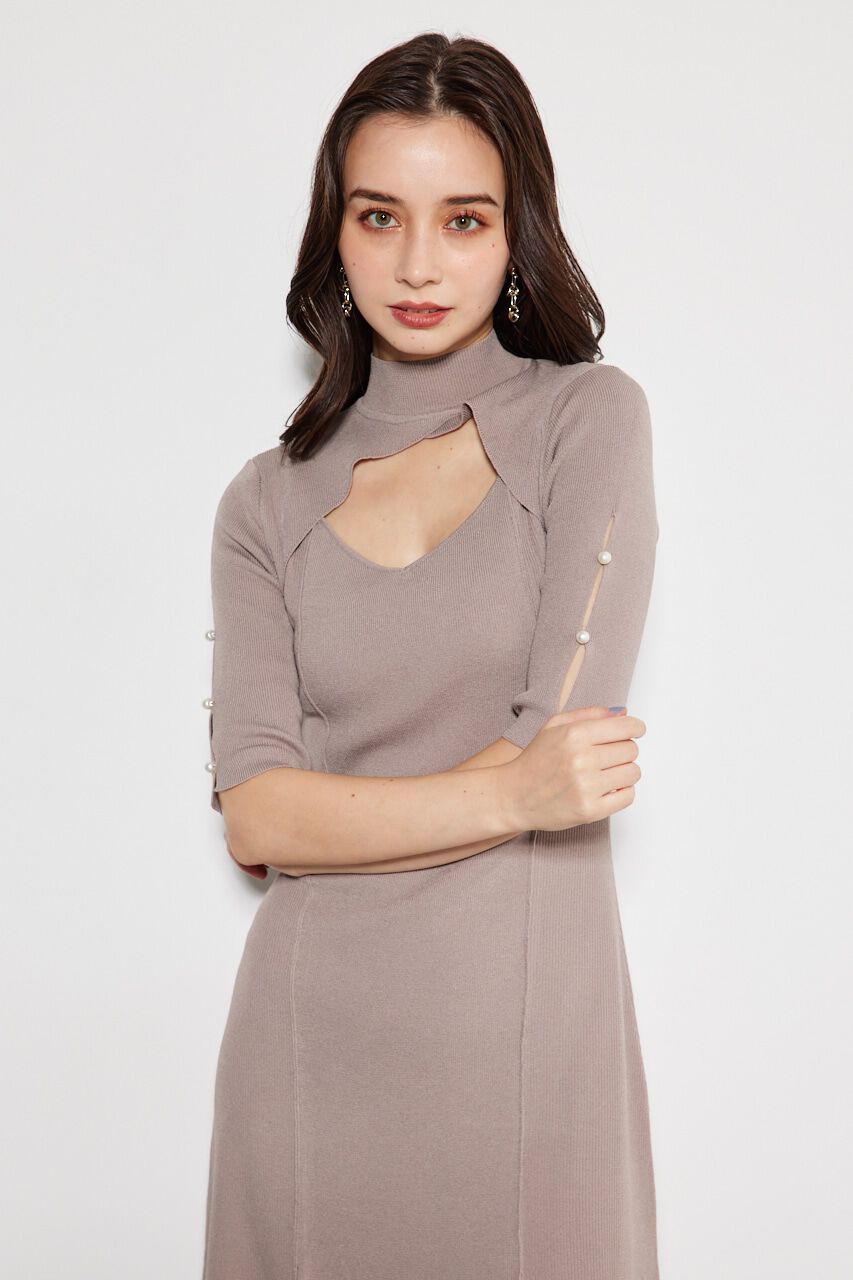 rienda「スリットボタンフレアKnit OP」|ワンピース|