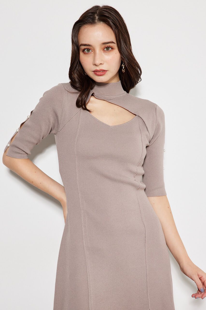 rienda「スリットボタンフレアKnit OP」|ワンピース|