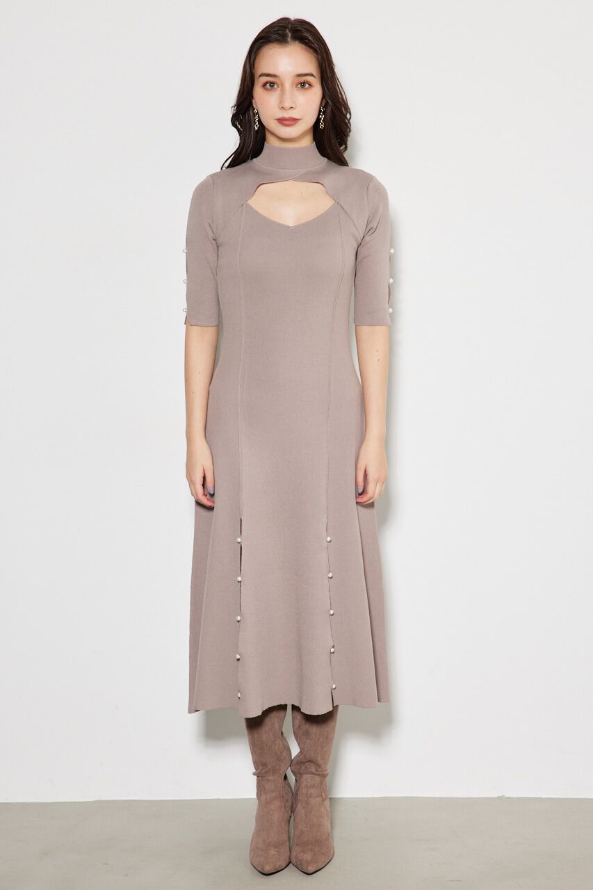 rienda「スリットボタンフレアKnit OP」|ワンピース|