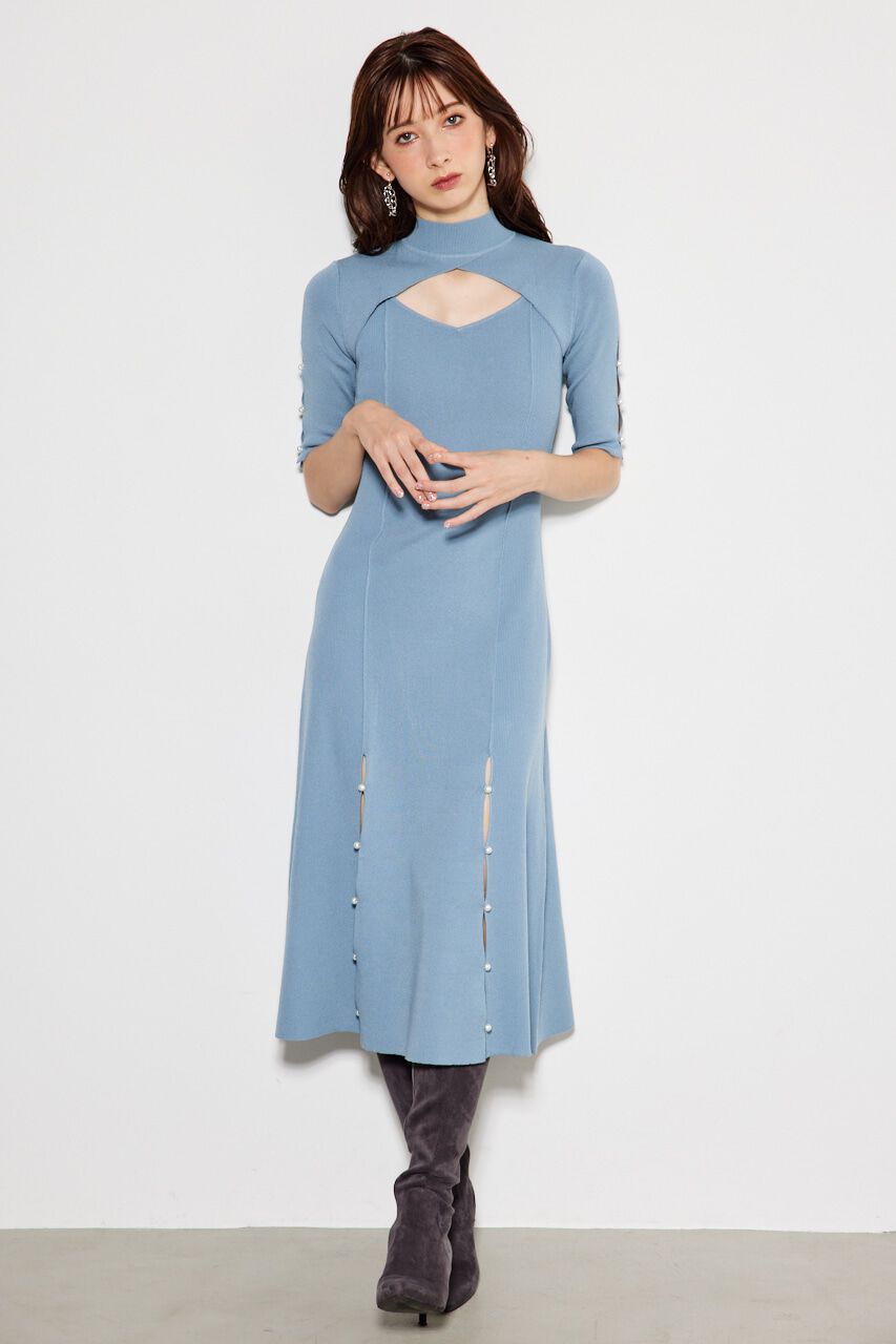 rienda「スリットボタンフレアKnit OP」|ワンピース|