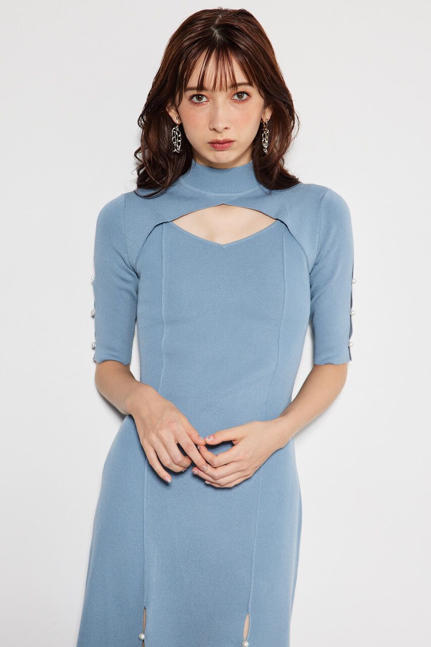 rienda「スリットボタンフレアKnit OP」|ワンピース|