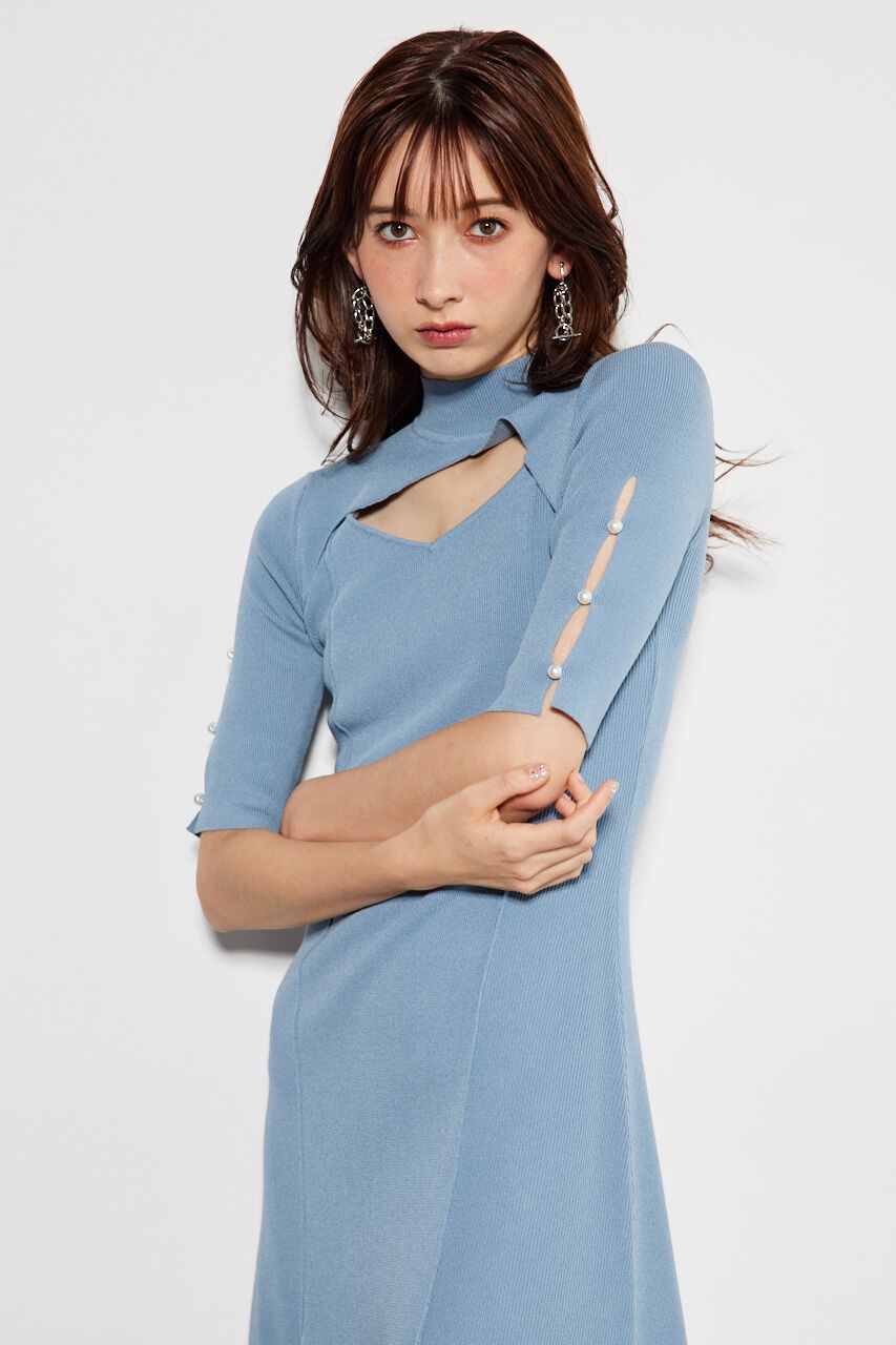 rienda「スリットボタンフレアKnit OP」|ワンピース|