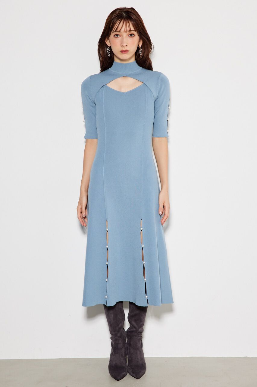 rienda「スリットボタンフレアKnit OP」|ワンピース|