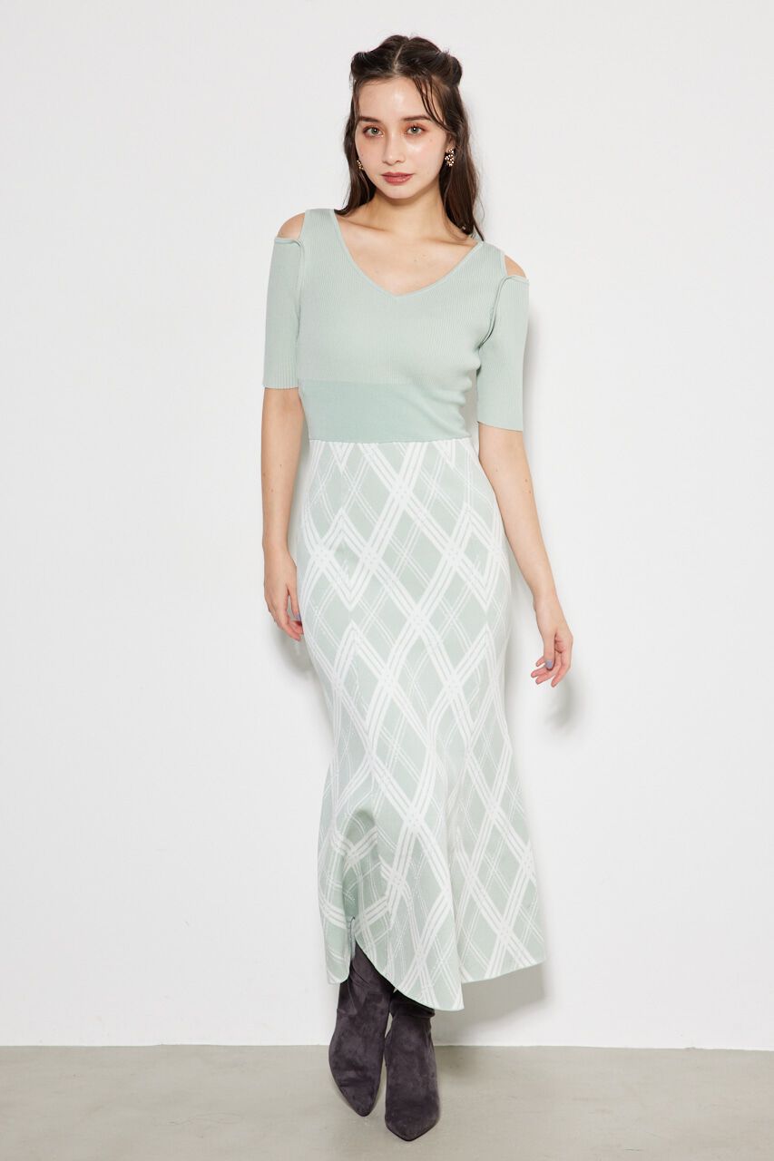 rienda「2WAYランダムチェックグリッターKnit OP」|ワンピース|