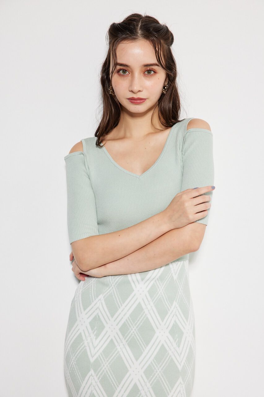 rienda「2WAYランダムチェックグリッターKnit OP」|ワンピース|