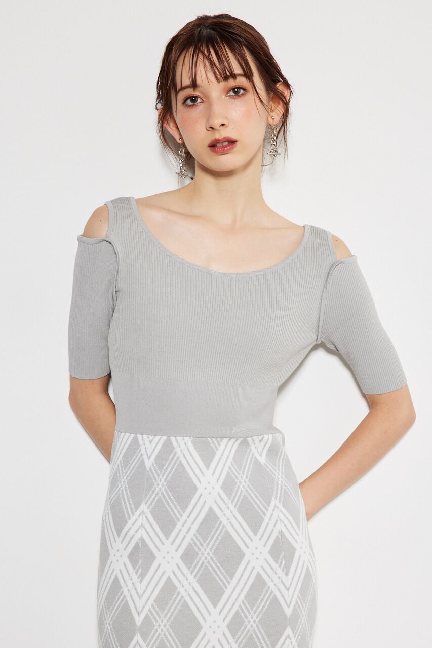 rienda「2WAYランダムチェックグリッターKnit OP」|ワンピース|