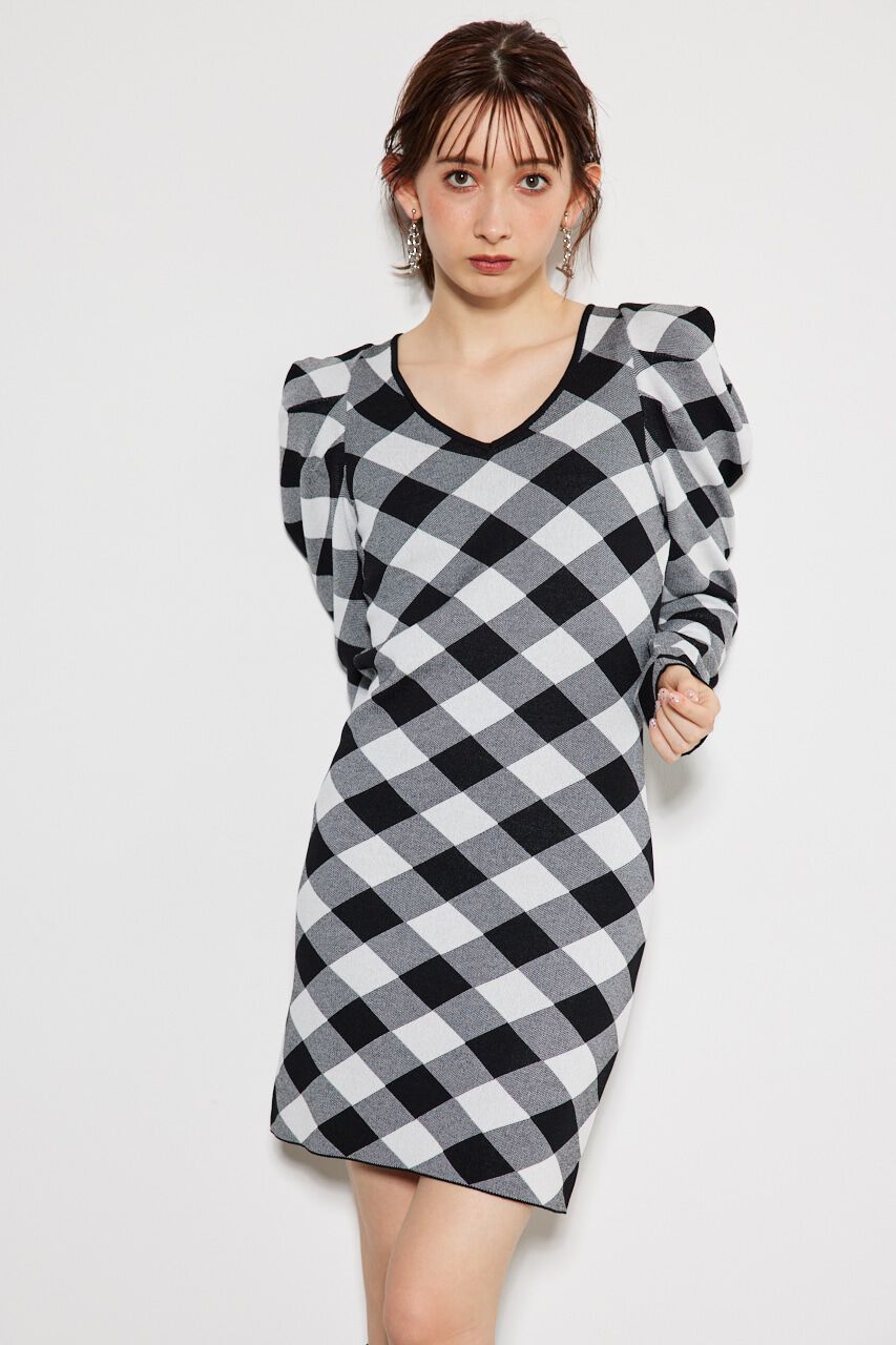 rienda「2WAYチェックジャガードknit OP」|ワンピース|