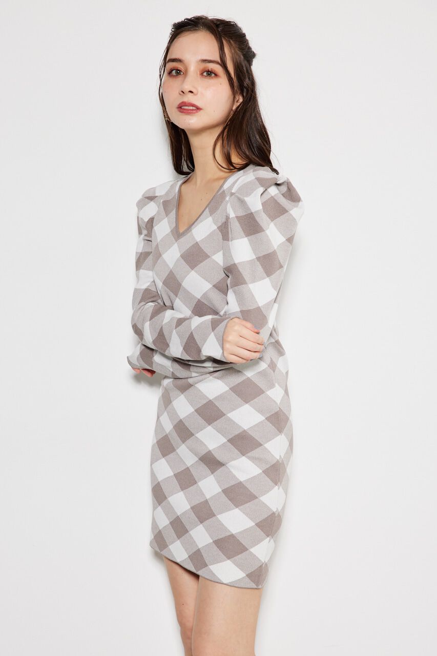 rienda「2WAYチェックジャガードknit OP」|ワンピース|