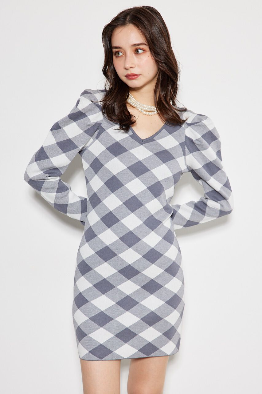 rienda「2WAYチェックジャガードknit OP」|ワンピース|