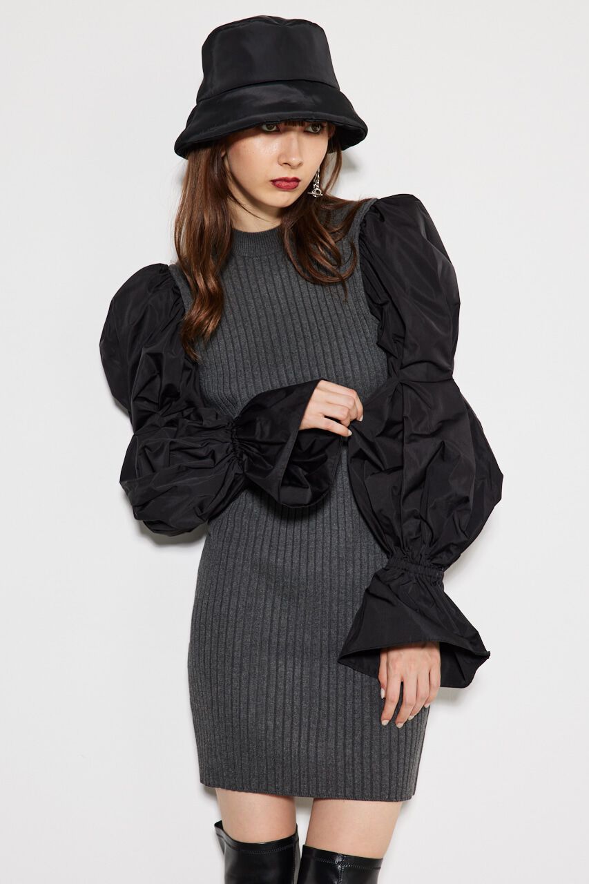 rienda「ボリュームSLVミニknitOP」|ワンピース|