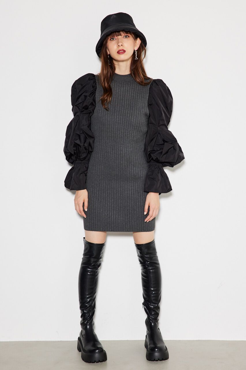 rienda「ボリュームSLVミニknitOP」|ワンピース|