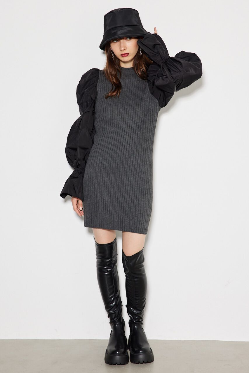 rienda「ボリュームSLVミニknitOP」|ワンピース|