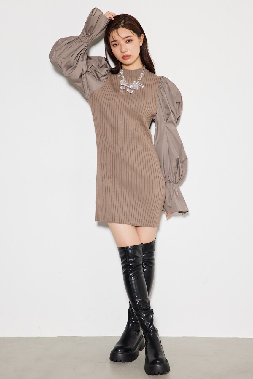 rienda「ボリュームSLVミニknitOP」|ワンピース|