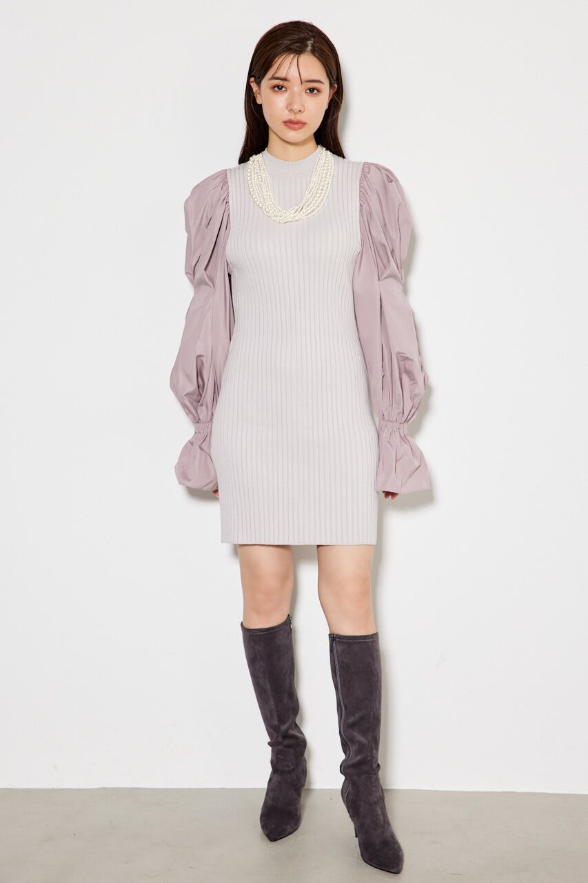 rienda「ボリュームSLVミニknitOP」|ワンピース|