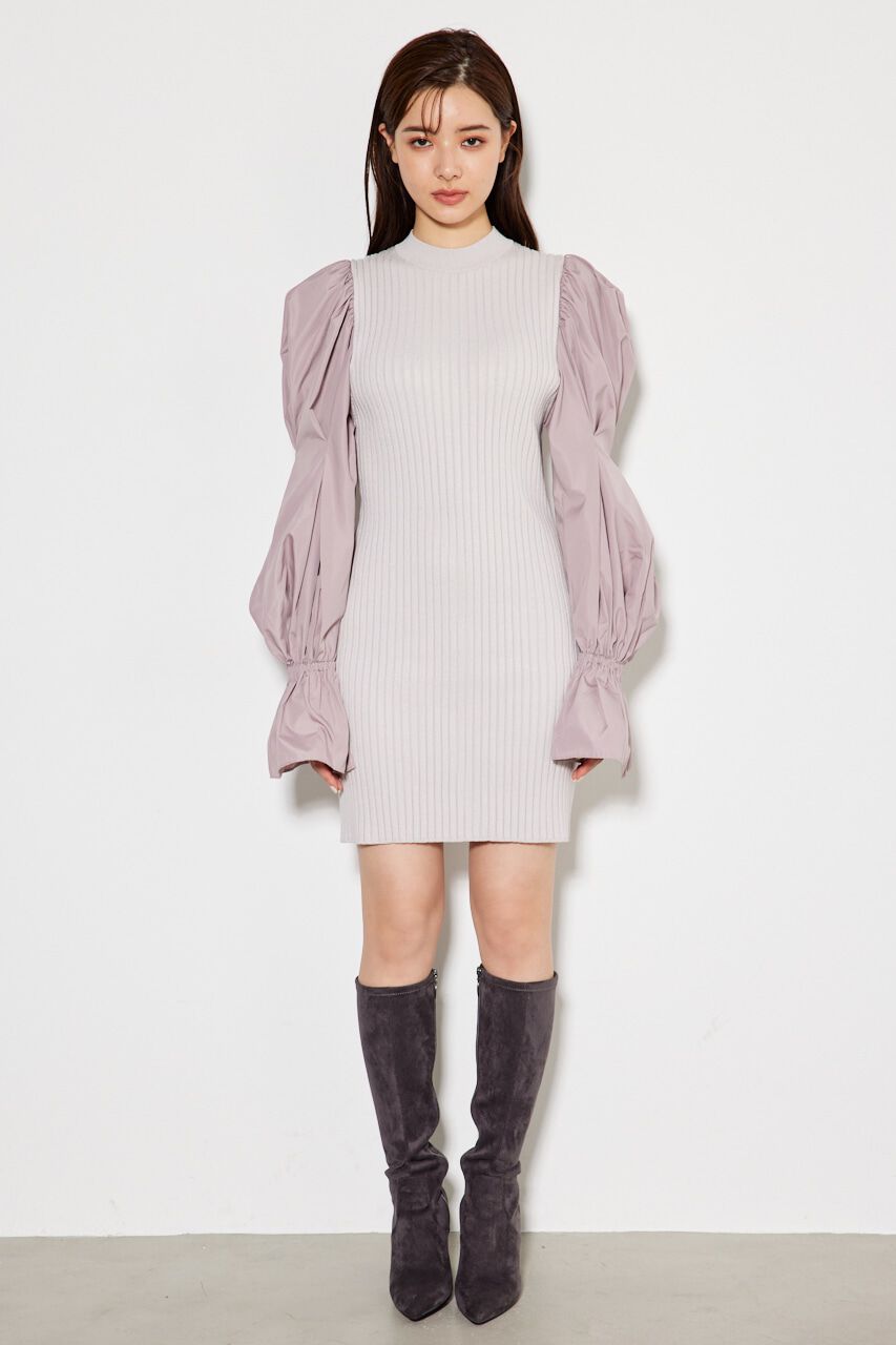 rienda「ボリュームSLVミニknitOP」|ワンピース|