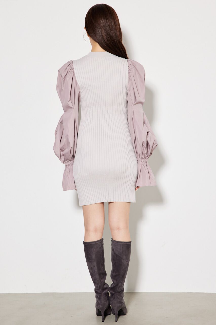 rienda「ボリュームSLVミニknitOP」|ワンピース|