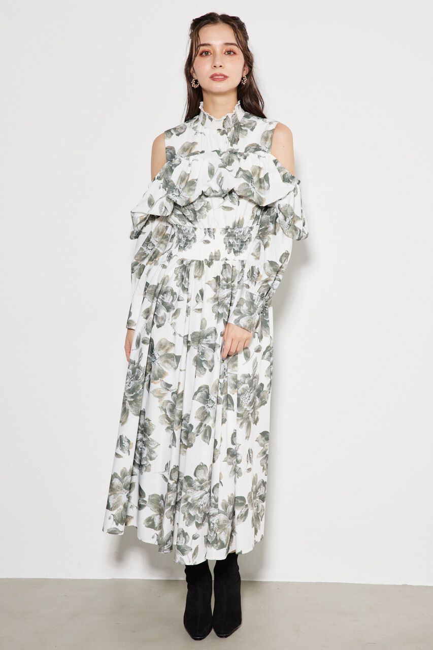 rienda「バルーンフリルフレアOP」|ワンピース|柄WHT5