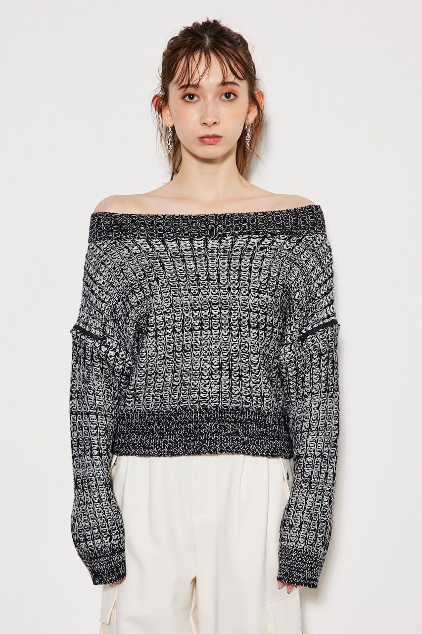 rienda「2WAYショルダーツィードKnitTOP」|ニット・セーター|