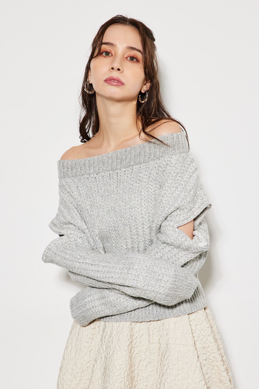 rienda「2WAYショルダーツィードKnitTOP」|ニット・セーター|GRY