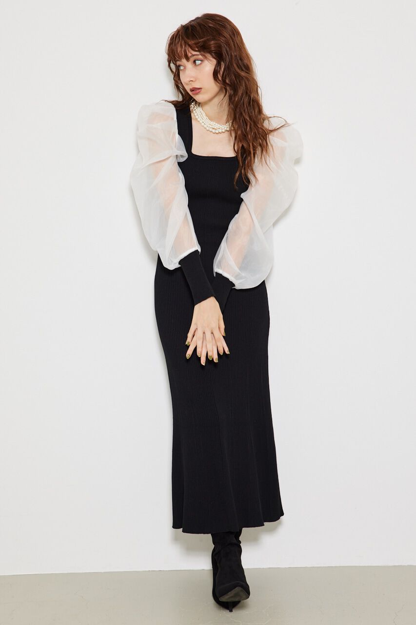 rienda「オーガンジードッキングバックレースUP Knit OP」|ワンピース|BLK